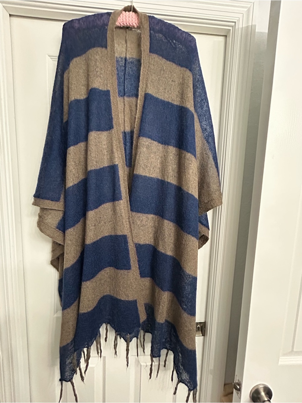 Christopher & Banks Striped Blue and Tan Open-Front Cozy Wrap